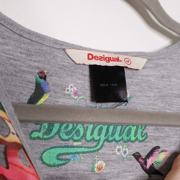 DESIGUAL Phoenix Shift Mini Dress Sleeveless Laser Cut Striped Rainbow Women's M - Picture 14 of 14